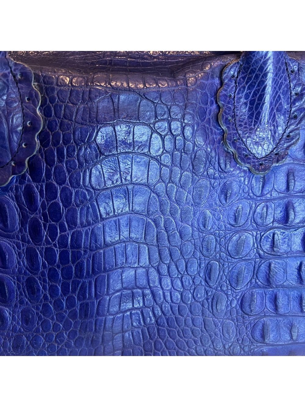 FURLA LEATHER (CANDY BAG) CROCODILE EMBOSSED SATCHEL TOTE PURPLE/BLUE - Picture 8 of 15